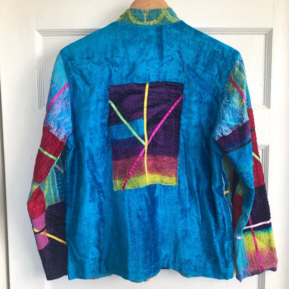Parisian Works 90s Y2K Patchwork Art To Wear Shirt Jacket Shacket Small Hippie - Picture 5 of 13
